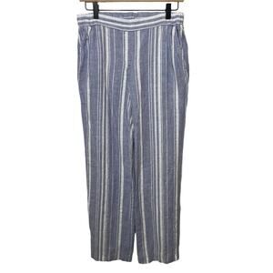 Ellen Tracy Blue & White Striped 100% Linen Pants Wide Leg Breathable Size 4
